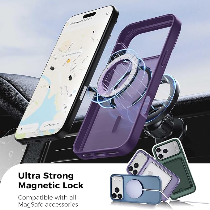 Ntwinro Magnetic for iPhone 17 Pro Case (Compatible with MagSafe) with Detachable Wallet & Card Holder for 3 Cards [RFID Blocking] Military Grade Protective Slim Phone Cover, Purple