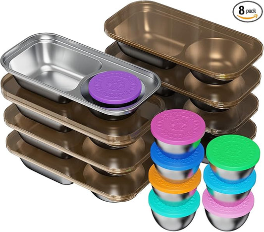 Kitlead 2 Compartment Grab and Go Snack Containers Reusable,Stainless Steel Snack Containers with Lid for Travel, Outdoor Camping and Daily Use (Set of 8)