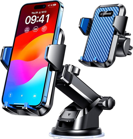 VANMASS【85+LBS Strongest Suction & Military-Grade Ultimate Car Phone Mount【Patent & Safety Certs】 Cell Phone Holder Truck for Dashboard Windshield Vent for iPhone 17 Pro Max 16 15 Desk Mounts, Blue