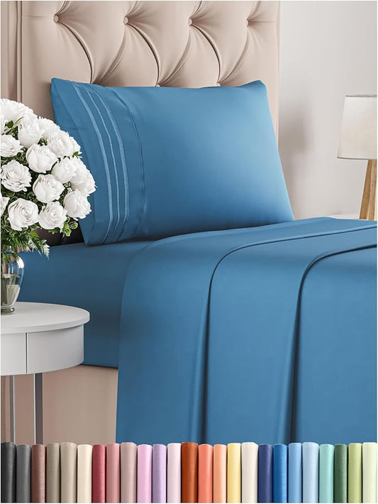 Twin Size 3 Piece Sheet Set - Comfy Breathable & Cooling Bed Sheets Set - Hotel Luxury Bedding for Women, Men, Kids, Teens, Boys & Girls - Deep Pockets, Soft and Wrinkle Free - Oeko-Tex - Denim Blue