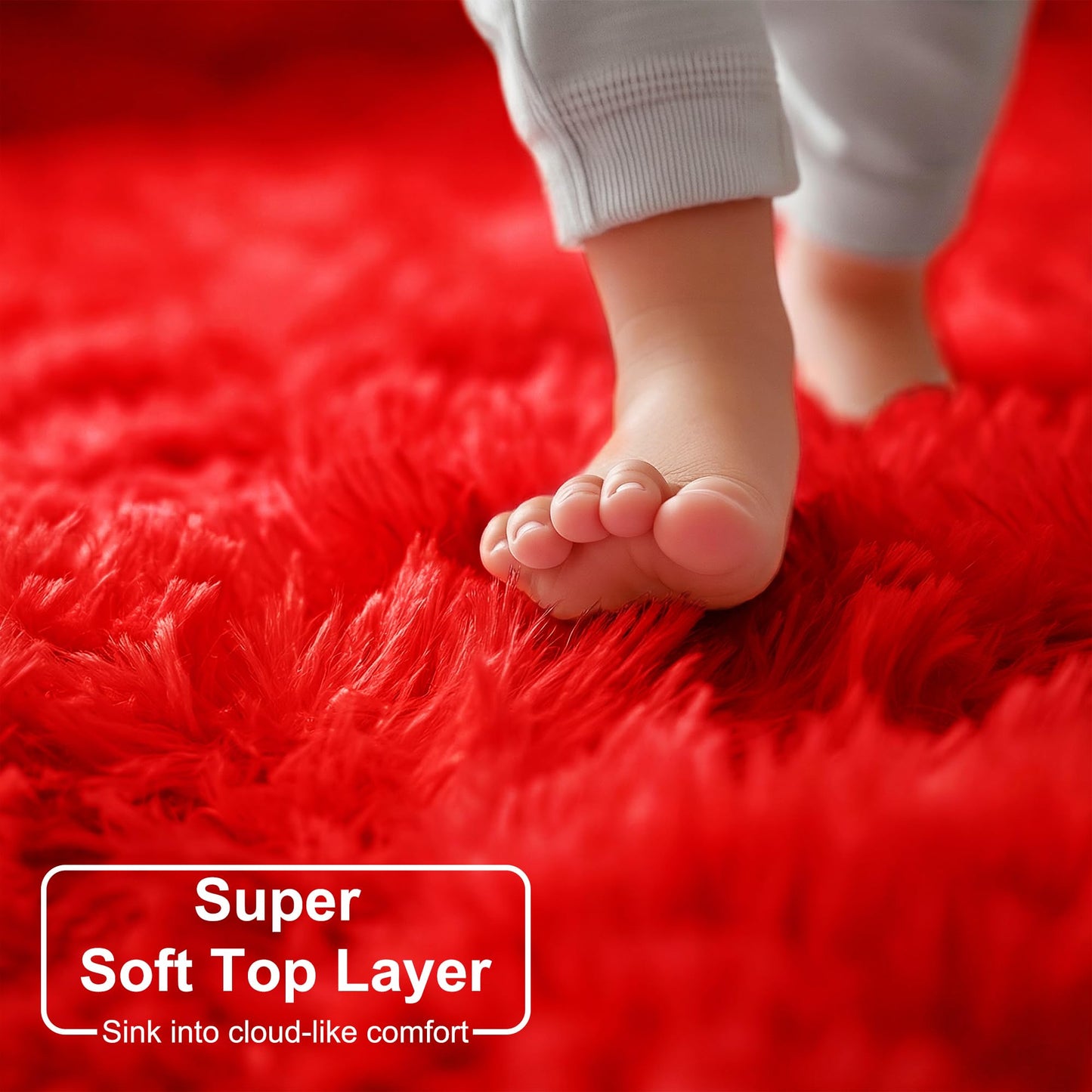 Red Rug for Bedroom Living Room Decor, Red Carpet, Christmas Rug 4x6, Fluffy Shaggy Fuzzy Furry Throw Area Rugs for Kids Room Preppy Dorm Nursery Classroom, Scarlet Cute Shag Plush Rugs for Teen Boys