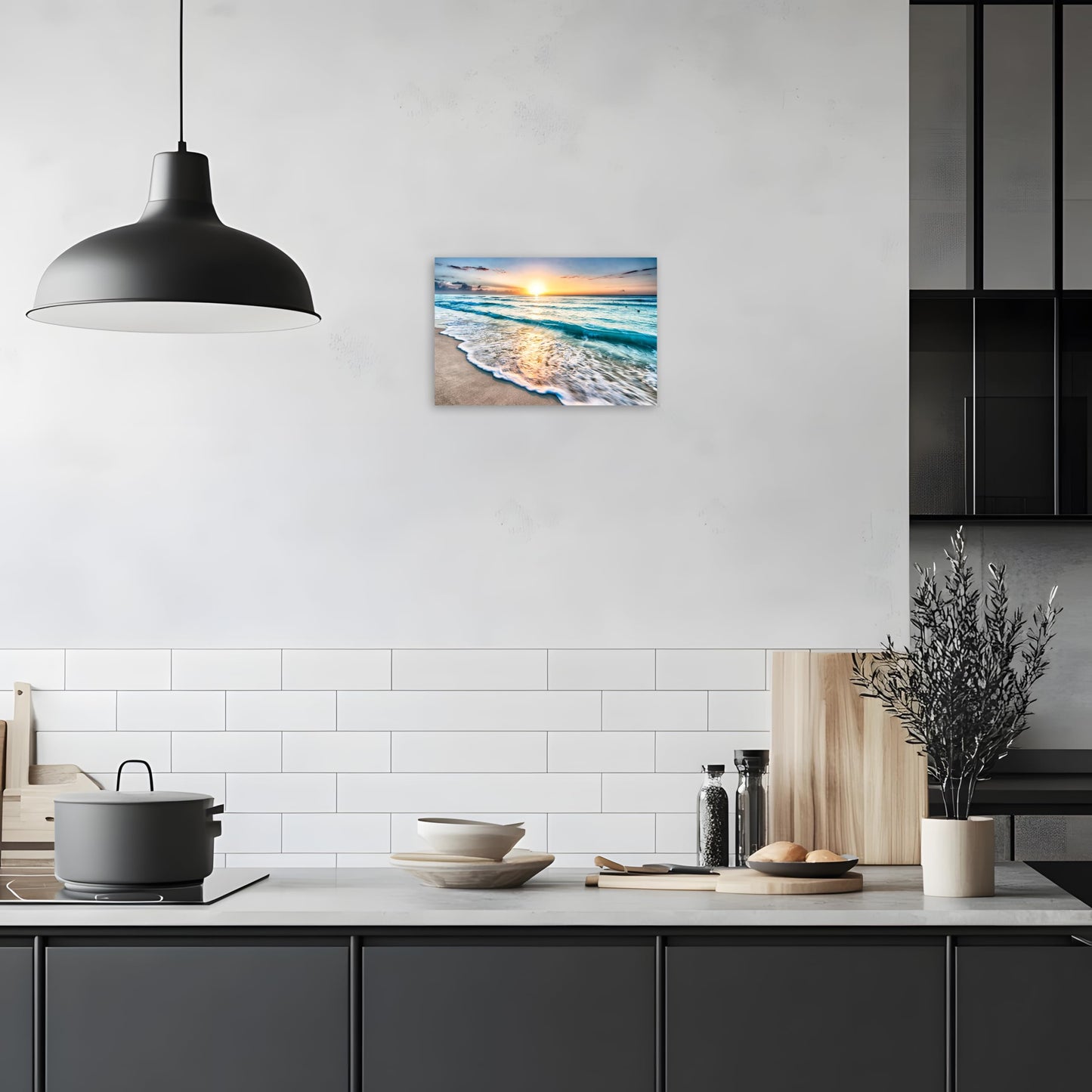 TutuBeer 1 Pcs Beach Wall Art Beach Pictures Ocean Pictures Wall Decor Blue Sea Sunset White Ocean Print on Canvas Seascape Canvas Art for Bedroom Home Decor Ready to Hang 12x18 inch