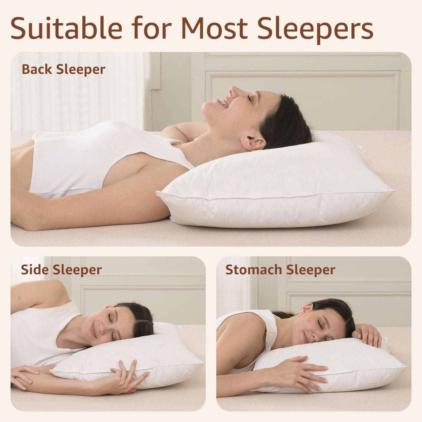 AIKOFUL Luxury Feathers Down Pillow Queen Size, Hotel Quality Fluffy Bed Pillow, Soft Pillow for Sleeping, Organic Cotton Cover(20x28”, Pack of 1)