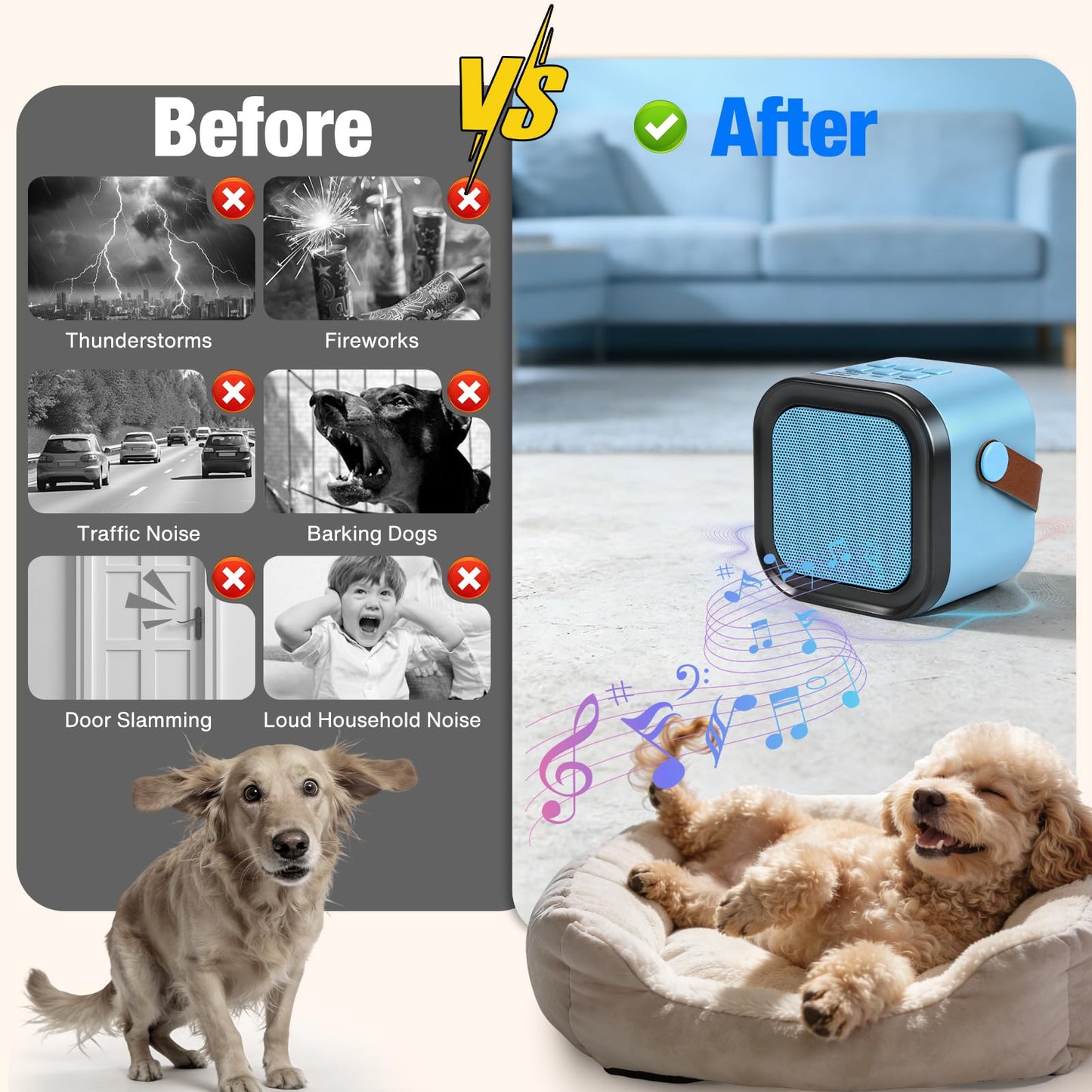 White Noise Sound Machine for Dogs, Calming Pet Anti Barking Device with Bark & Noise Detection, 20 Sounds, 7 Volume Levels, Timer, Helps Sleep & Ease Separation Anxiety, Creates Calm Space Anywhere
