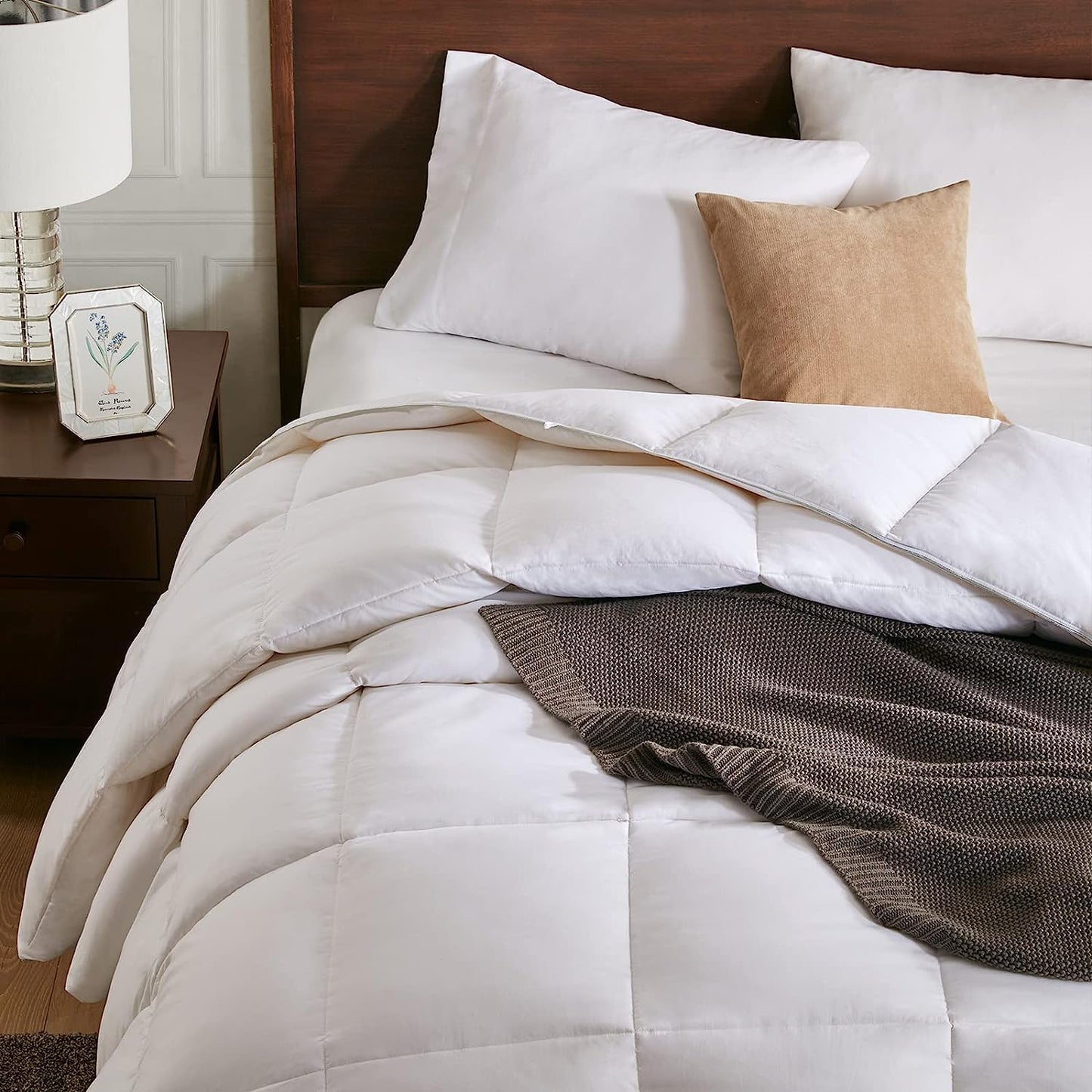 APSMILE Down Comforter Queen Size, All Season Duvet Insert, Ultra-Soft High Fill-Power Bedding Comforter, Fluffy Medium Warm Hotel Collection with Corner Tabs, 90x90, White