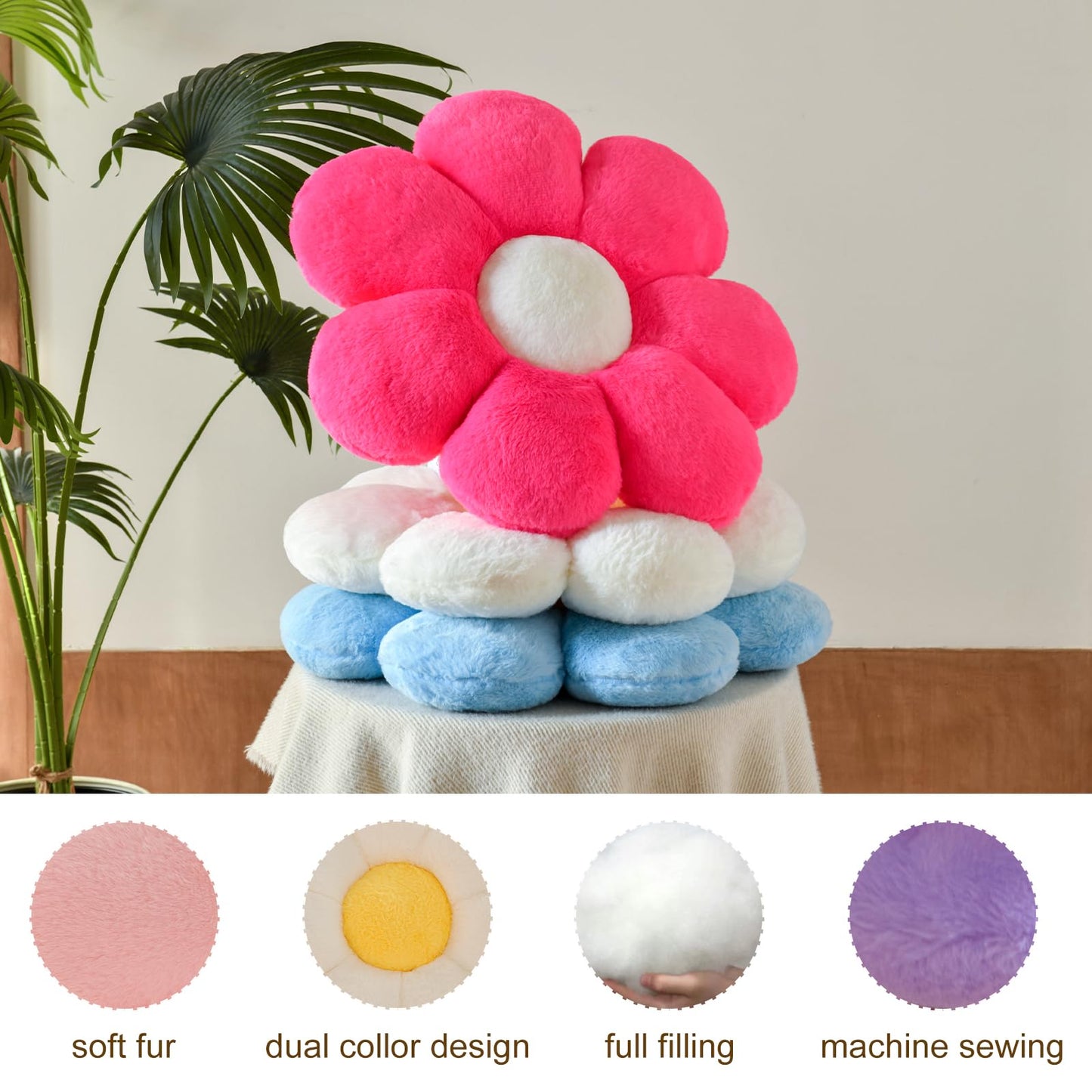 Xuyier Flower Pillow, Decorative Throw Pillow, 14.9“ Cute Daisy Pillow, Aesthetic Fun Decor Pillows for Bed, Flower Shaped Accent Cozy Pillow for Couch