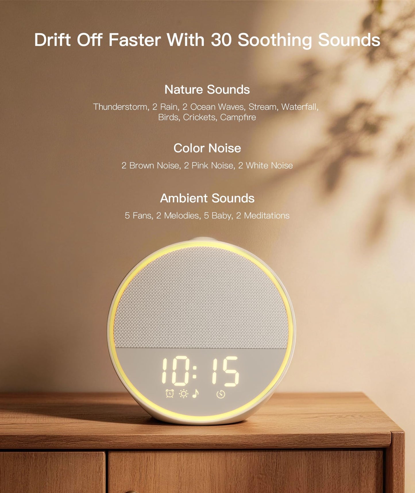 Narelu Sound Machine - Alarm Clock White Noise Sound Machine for Sleep, Night Light, 30 Soothing Sounds, 10 Gentle Alarms, Sleep Timer, Screen-Free Sleep Routine for Adults, Travel, Nightstand, Office