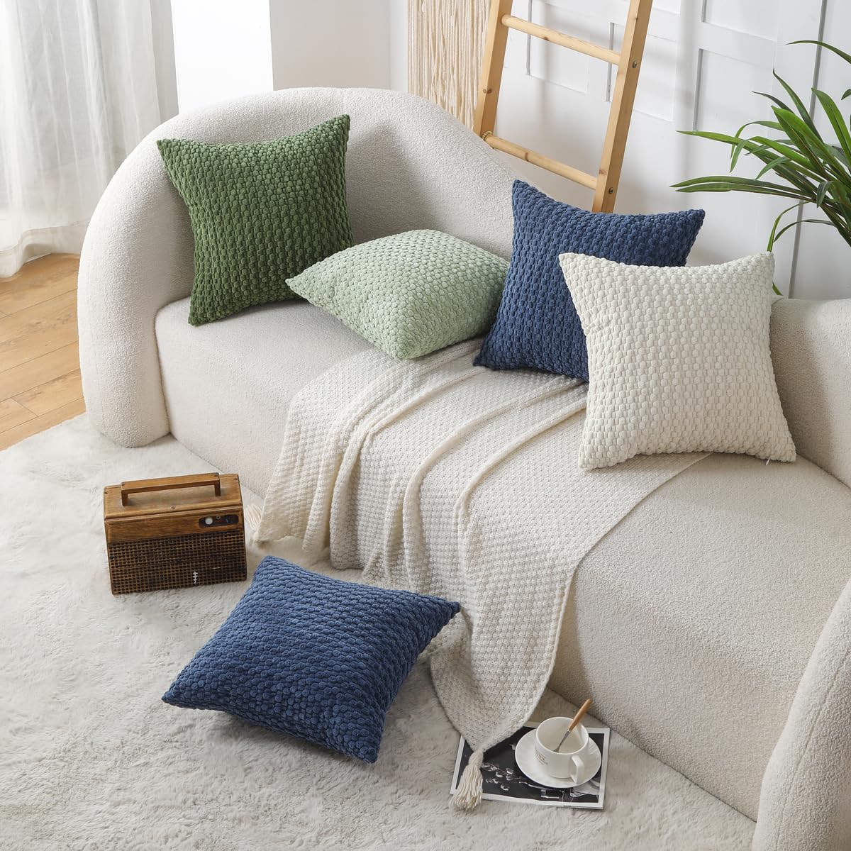 WOKANI Corduroy Decorative Throw Pillow Covers 20x20 Set of 2 Soft Boho Striped Decoration Pillow Covers Modern Farmhouse Home Decor for Sofa Living Room Couch Bed Green