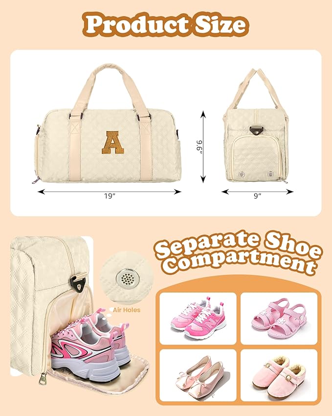 Elilier Personalized Gifts for Girls 8-18 Age, Initial Travel Duffel Bag, Gym Bag, Gift for Kids, Monogram Overnight Bag, Niece Gifts Mother In Law Gifts Birthday Gifts, Graduation Gifts