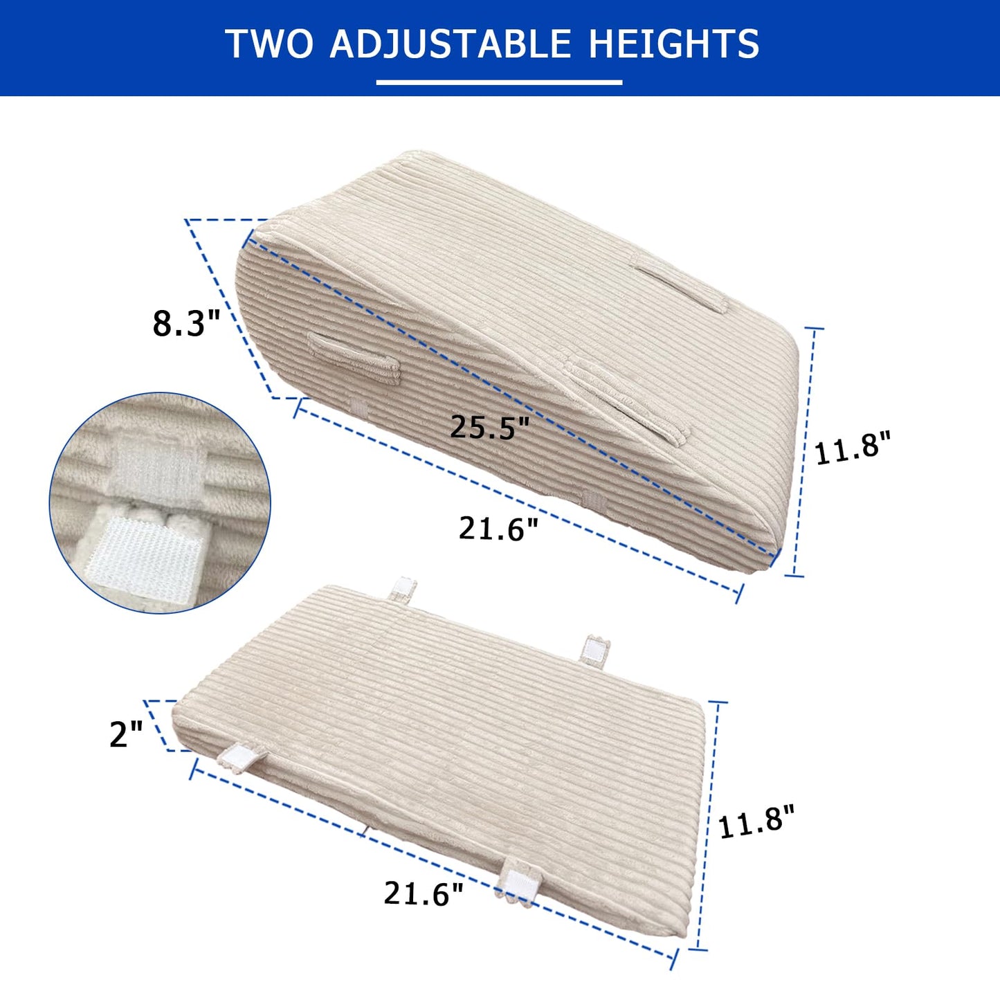 Wellbrance Leg Elevation Pillow for After Surgery, Adjustable Height Leg Wedge Pillow with Medical Grade Foam & Beige Corduroy Cover, Single Knee Elevation Pillow for Swelling Relief & Sleep