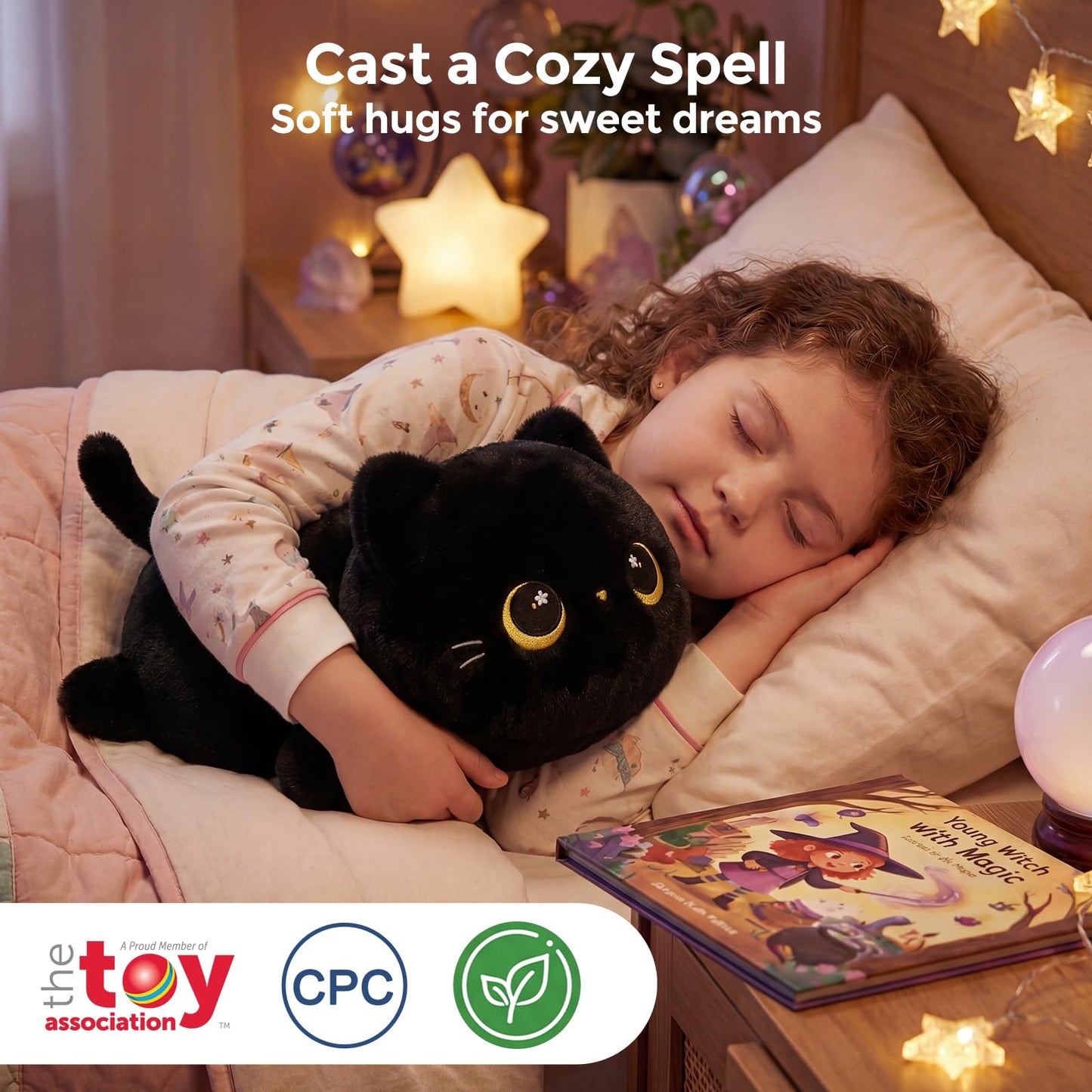 Mewaii Cute Black Cat Plush Pillow, Kawaii Plushies Black Cat Stuffed Animals, Squishy Plushies, Cuddle Plush Pillow for Kids & Girls (20 Inch)