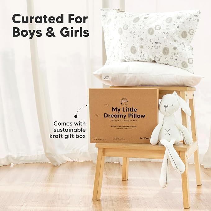 Toddler Pillow with Pillowcase - 13x18 My Little Dreamy Kids Travel Bed Pillows for Sleeping, Organic Cotton Small Pillowcase, Soft & Breathable, Machine Washable, Toddlers 2-5 years old (DinoBloom)