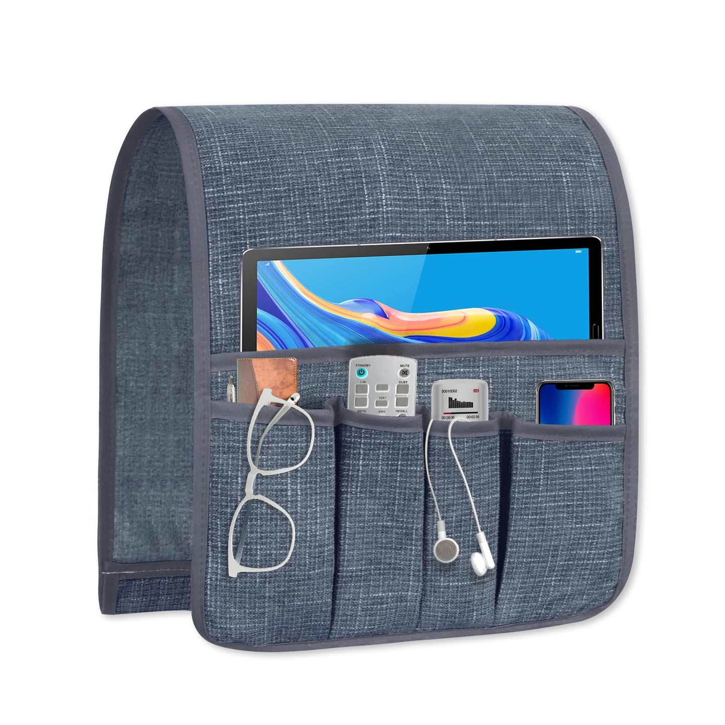 WETRBWEH Couch Armrest Remote Control Holder, Couch Caddy Gifts for Seniors Bed Caddy Tv Remote Holder with 5 Pockets for Key Glasses Phone Magazine Holders