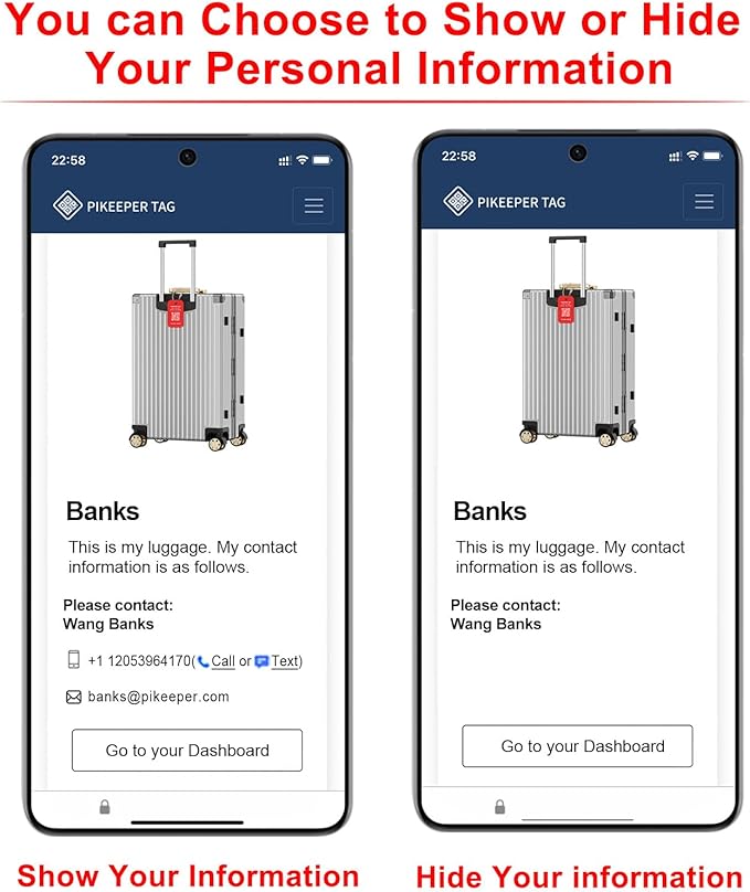 Smart Luggage Tags for Suitcases - Waterproof QR Code Bag Tags with Location Notification When Scanned, Self-Modifiable Info, Durable & Personalized Backpack Travel ID Tags