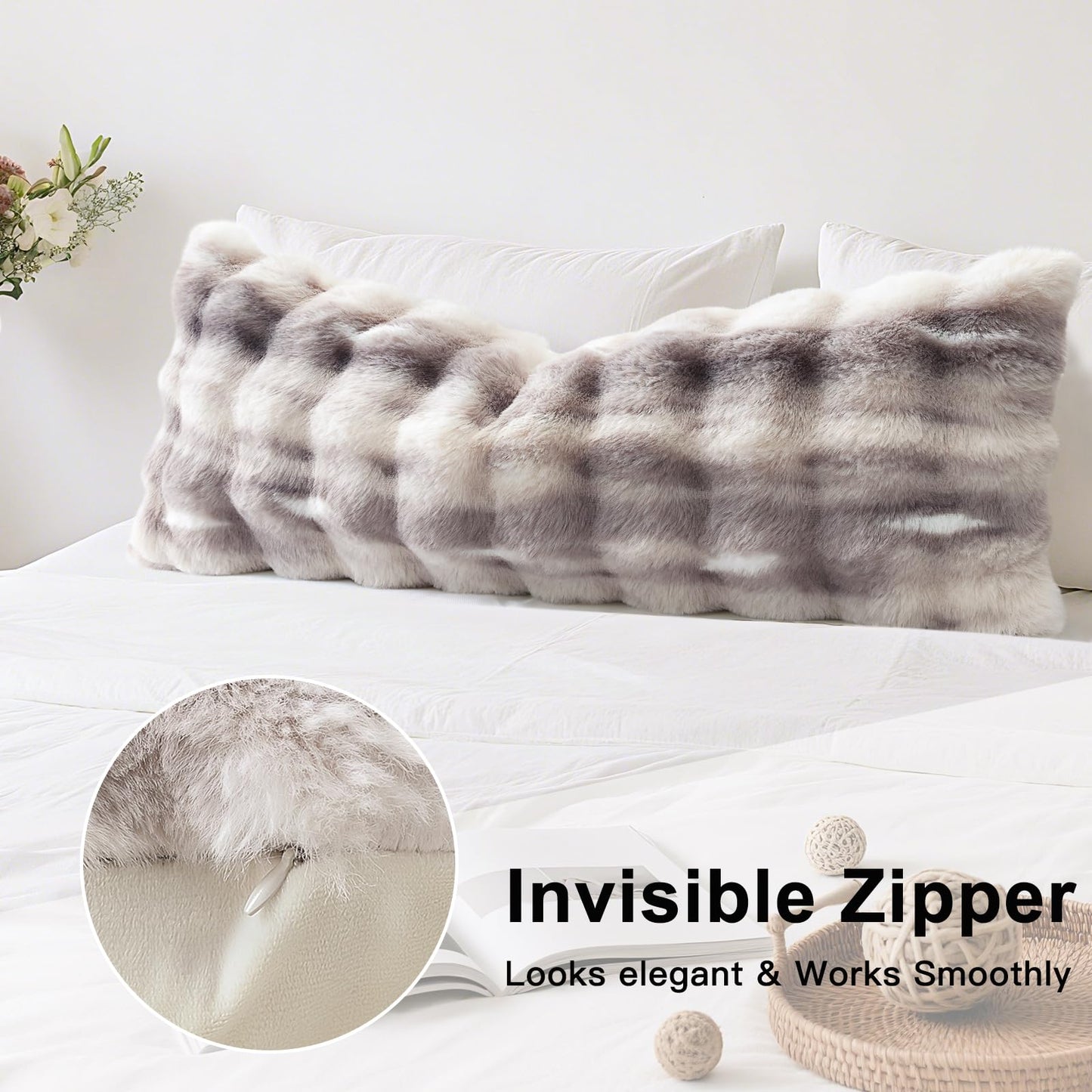 OTOSTAR Set of 1 Plush Throw Pillow Cover 14x36 Inch Soft Decorative Fluffy Faux Fur Pillowcase Cushion Cover for Couch Sofa Bedroom (Grey Taupe)
