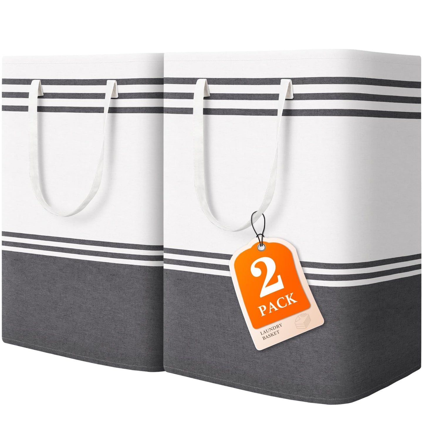 EpicTotes 2 Pack Large Home Laundry Basket, Laundry Hamper, Freestanding Waterproof Dirty Clothes Bag, Tall Clothes Hamper - Extended & Reinforced Handles for College Dorm, Family (Light Grey/125L)