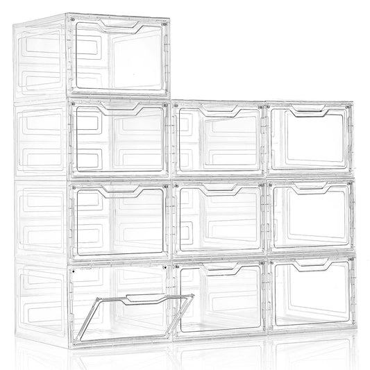 Freebat 10 Pack Closet Organizers and Storage,Clear Stackable Plastic Storage Bins with Lids Magnetic Doors,Clothes Organizers and Storage,Plastic Craft Containers for Wardrobe Kitchen Bathroom Office