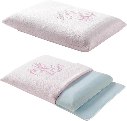 Toddler Pillow, Adjustable Memory Foam Small Pillow for Toddler 2 Years & Above, 13” x 18” Mini Size for Kid Sleeping, Napping or Traveling, Washable No Zipper Pillowcase, Pink