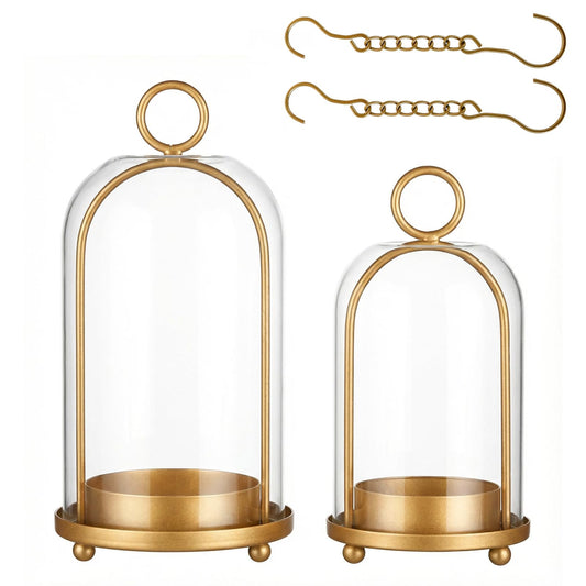 GYKLE Set of 2 Candle Lantern, Candle Holders with Glass Dome 10" & 7.87"