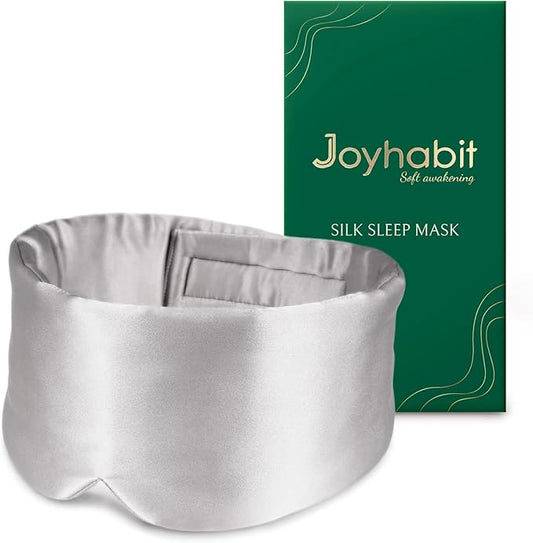 Joyhabit Silk Sleep Mask for Women and Men, Silver Gray, Luxurious Comfort for Relaxation & Beauty Sleep, Ultra Soft & Breathable, Protects Hair & Skin