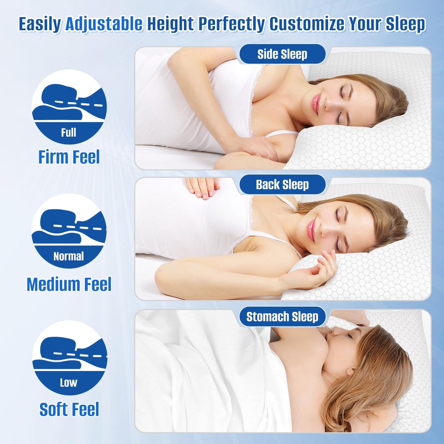 CushyOasis Cooling Pillow for Sleeping, Pillows Queen Size Set of 2, CertiPUR-US Shredded Memory Foam Pillows for Hot Sleepers, Adjustable Firm Pillow for Side, Back, Stomach Sleepers, Gray