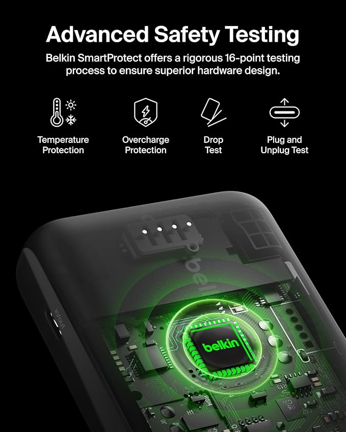 Belkin Portable Charger, Wireless Power Bank 15W 10000 mAh w/ Qi2, MagSafe Charger + Built-in Pop-up Kickstand - iPhone 17, Air, Pro, Pro Max, AirPods, Apple Watch, Google Pixel 10, etc. - Black