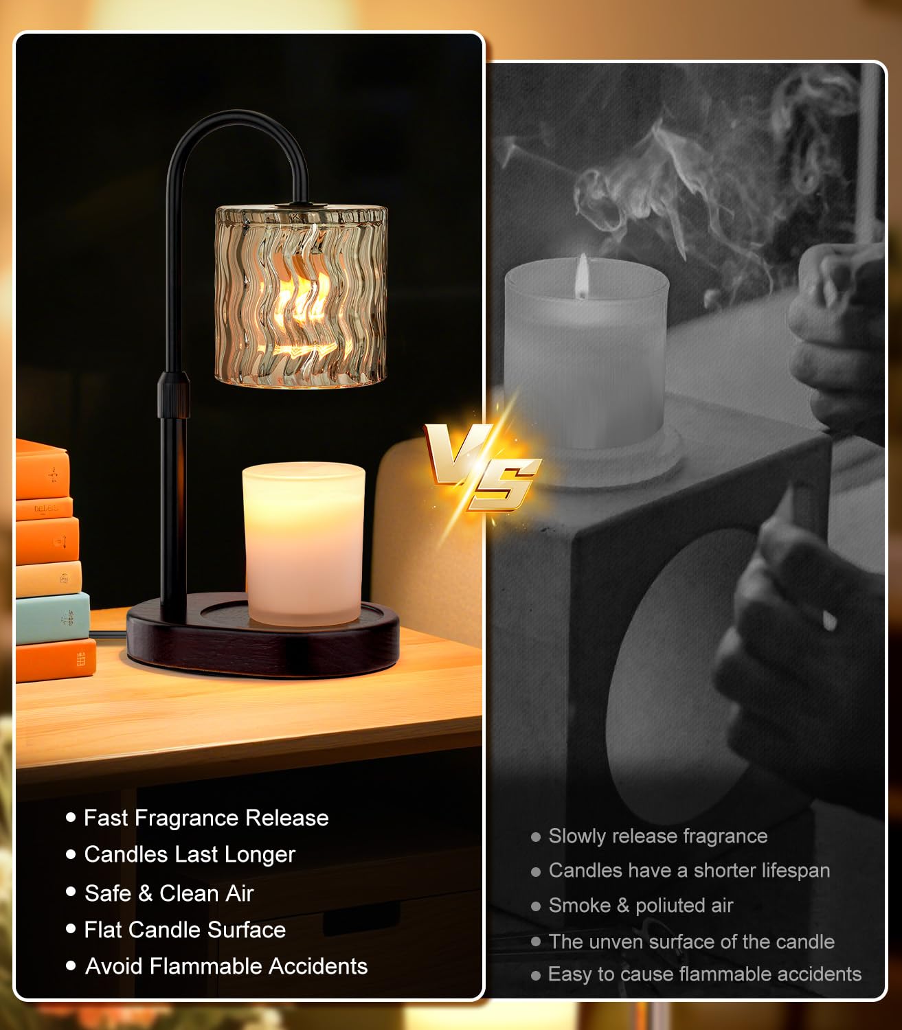 GOIUEDBZ Candle Warmer Lamp Electric Timer: Dimmable Candles Warming Lamps - Height Adjustable Burner Jar - No Flame Scented Melts Wax - All Candle Jars Home Decor Table Light