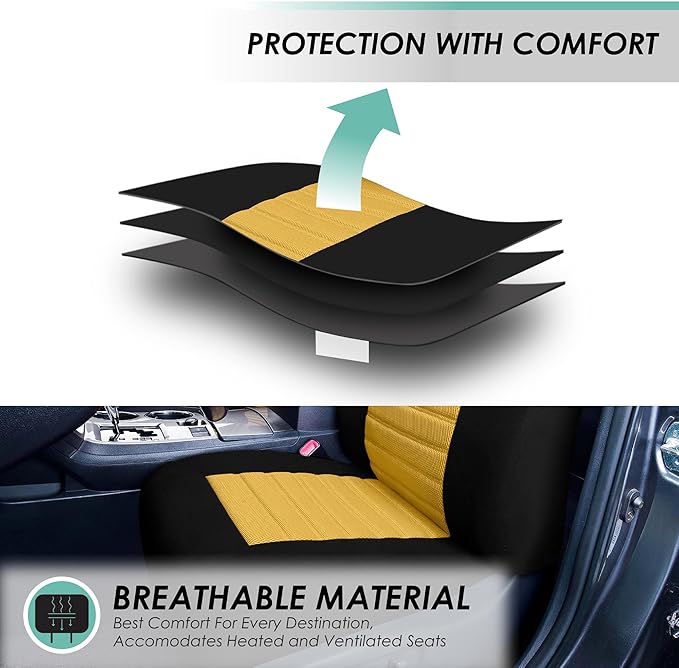 FH Group Automotive Car Seat Covers Full Set Premium 3D Air Mesh Front Seat Covers, Airbag Compatible & Split Bench Cover Universal Fit Interior Accessories for Cars Trucks and SUVs - Yellow