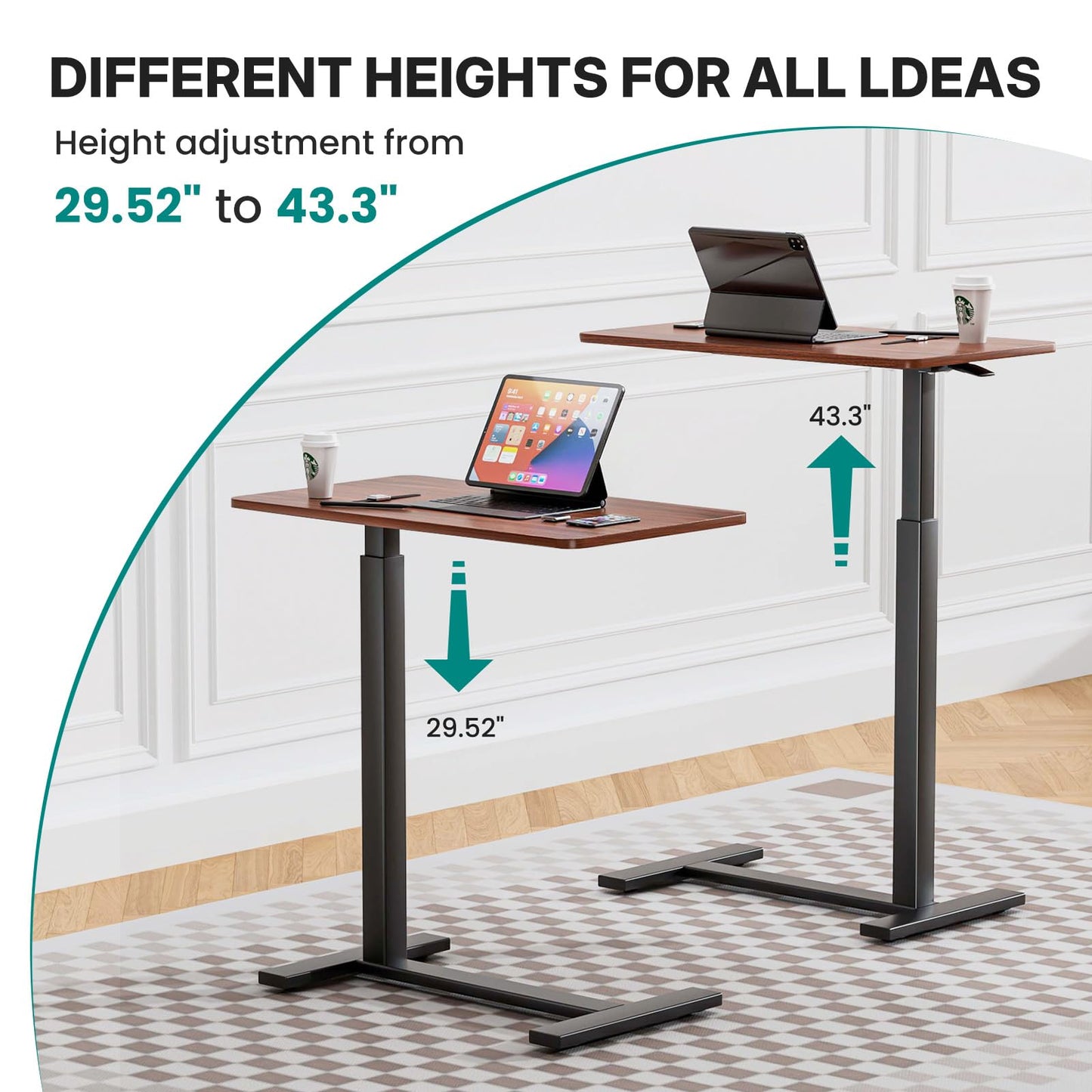 OLIXIS Overbed Bedside Table, Adjustable Hospital & Home Use Bed Table with Wheels, Rolling Laptop Tables, Mobile Standing Desk, Sturdy & Space Saving Design, Rust