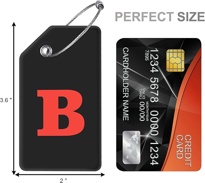 Gostwo 2 Pack Silicone Luggage Tags for Suitcases, 26 Initial Letter Baggage Labels Handbag School Bag Suitcase Instrument Tag with Stainless Steel Loop(Black & White) (Letter B)
