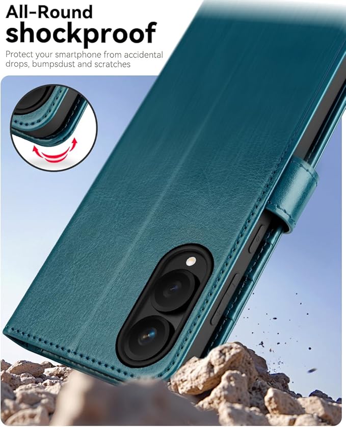 OCASE Compatible with Galaxy S25 Edge Wallet Case, PU Leather Flip Folio Case with Card Holders RFID Blocking Kickstand [Shockproof TPU Inner Shell] Protective Phone Cover 2025, Peacock Blue