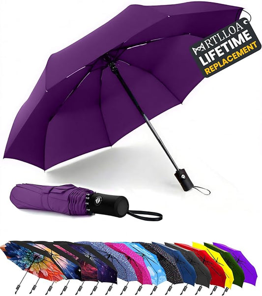 MRTLLOA 42/49 Inch Compact Windproof Travel Umbrella for Rain, Lightweight, Portable, Automatic, Strong, Waterproof Folding Umbrellas for Women, Men and Teenagers