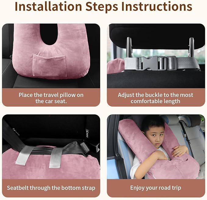 Travel Pillow, Car Pillow for Kids and Adults-Neck & Body Support，car Sleeping Pillow，Road Trip Essentials，Removable and Washable Covers，Skin-Friendly（Purple）
