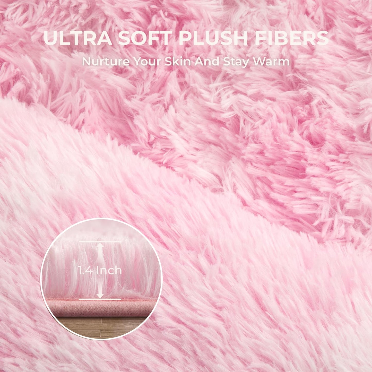 Litanika 3x5 Fluffy Shag Faux Fur Area Rug for Living Room Bedroom, Tie-Dyed Pink High Pile Soft Plush Shaggy Furry Bedside Playroom Dorm Carpet, Non-Slip, Non-Shedding Modern Indoor Floor Rug