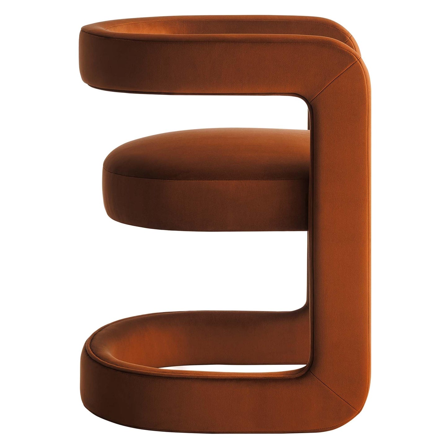 Modway Winslow Stain-Resistant Performance Velvet Dining Chair in Rust - Open Back Barrel Armchair - Upholstered Dining Chair - Cozy Reading Chair or Velvet Vanity Chair