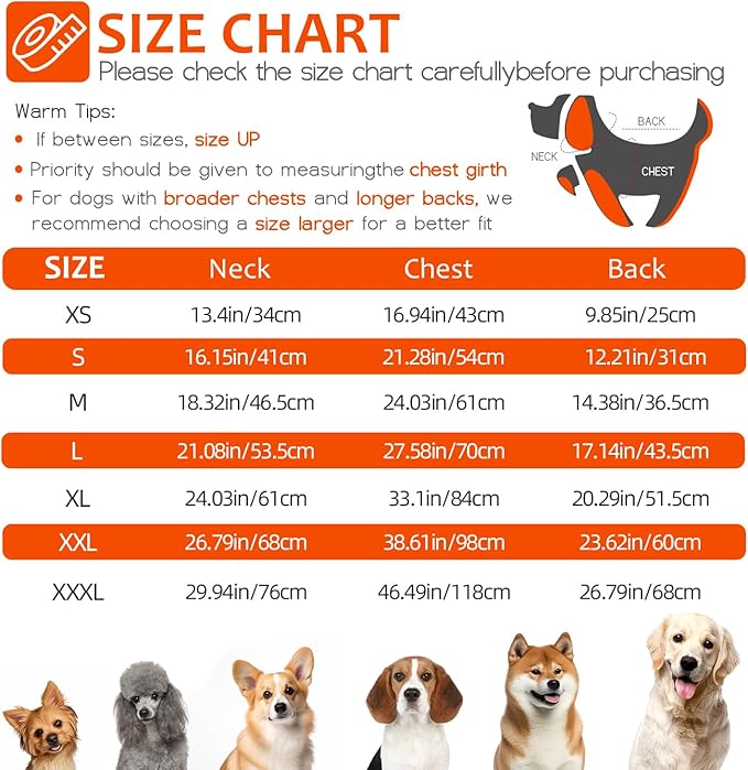 Abuandi Dog Winter Coat with Harness, Dog Jacket, Pet Clothes with Zipper on Back, Waterproof Windproof Warm Vest, Reflective Cold Weather Coats, for Small Medium Large Dogs, Thick, Orange, 3XL