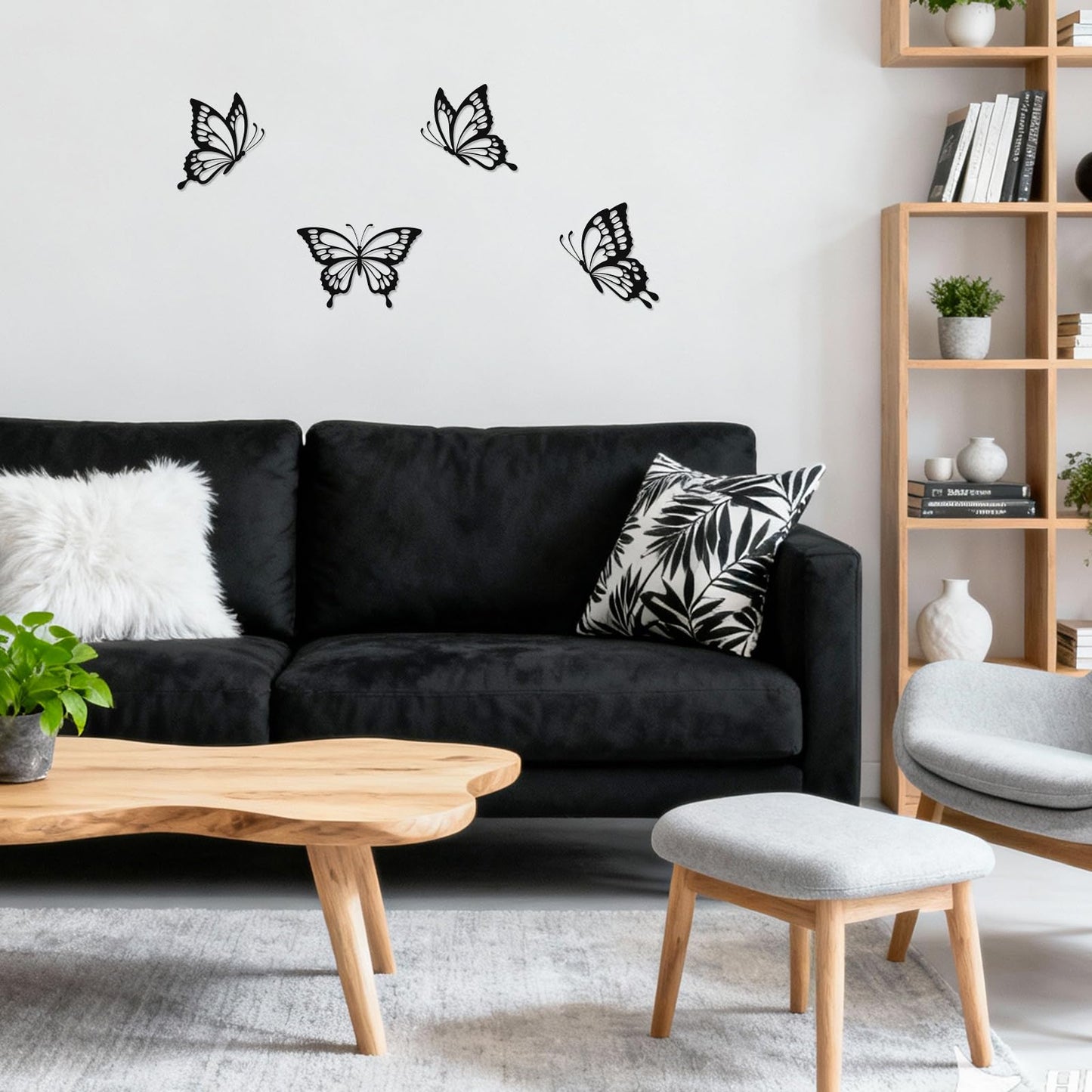 PoYang 4 Pieces Metal Butterfly Wall Decor - Butterflies Metal Wall Art for Living Room Dining Room Bedroom Bathroom Kitchen | Black | Lightweight | Cute and Modern | Easy to Install