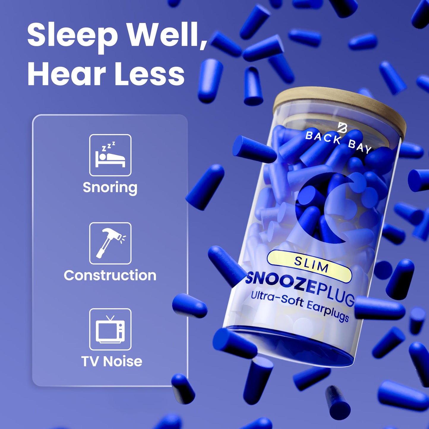 SnoozePlugs Slim - Small Earplugs for Small Ear Canals, Slim Ear Plugs for Sleeping, 60 Pairs Women's Earplugs for Sleep - 33db NRR Comfortable Soft Foam Plugs for Sleeping, Dispoable and Ultra-Soft