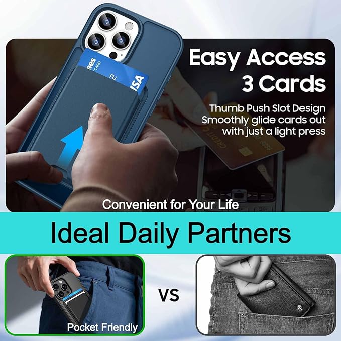 Ntwinro Magnetic for iPhone 15 Pro Case (Compatible with MagSafe) with Detachable Wallet & Card Holder for 3 Cards [RFID Blocking] Military Grade Protective Slim Phone Cover, Deep Blue