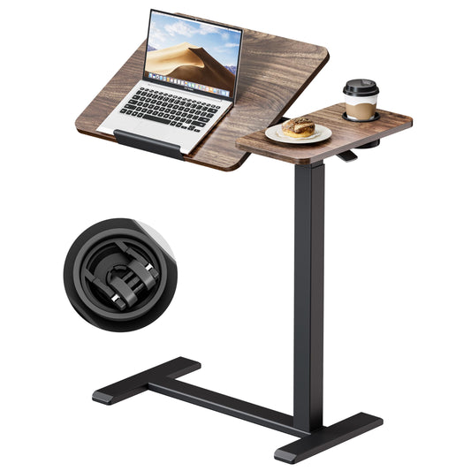 Okin Overbed Bedside Table with Wheels, Adjustable Medical Tilt Top Hospital Bed Table Over The Bed, Rolling Desk Mobile Standing Desk for Hospital Home Use (Walnut)