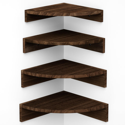 Alsonerbay Corner Shelf Wall Mount, Floating Shelves for Wall Storage and Display, Set of 4 Rustic Wood Shelves for Bedroom, Kitchen, Living Room, Nursery and Office (Dark Brown)
