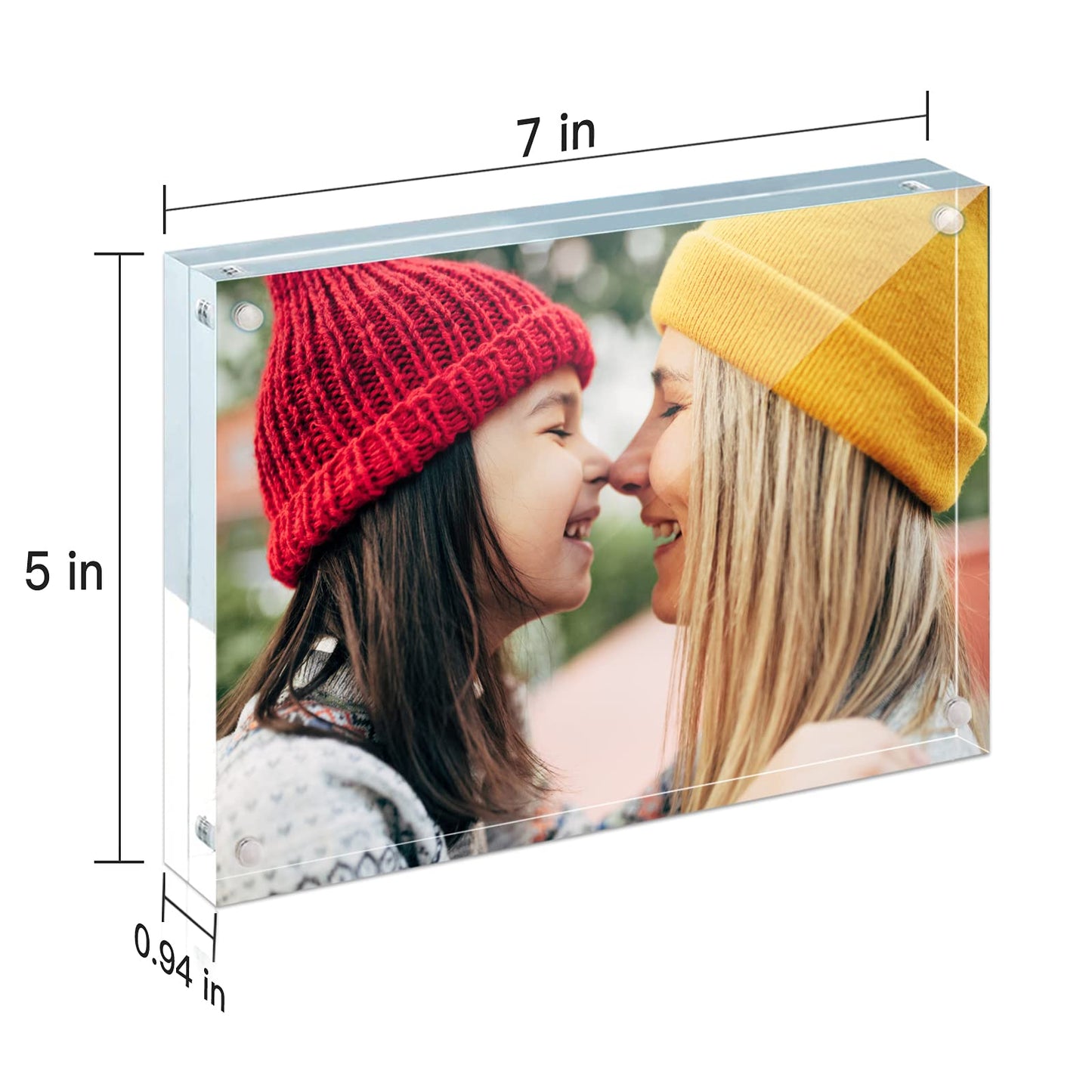 ILYXY 2 Pack Acrylic Frame 5x7, 20% Thicker, 24mm Thick Frameless Clear Picture Frame, Double Sided Magnetic Photo Frame, Free Standing Desktop Display Stand Acrylic Picture Frames