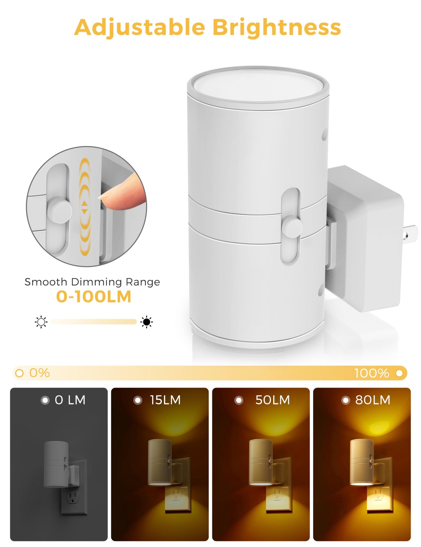 L LOHAS LED Night Light, Amber Nightlight, Dimmable Night Light 100LM, Light Sensor, Yellow Nightlight, Sleep Light for Kids, Soft & Warm Light for Bedroom, Hallway, Bathroom, 2 Pack
