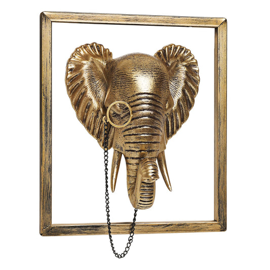 Newinhome Animal Heads Wall Decoration (Gift Metal Frame) Resin Animals Sculptures Head Wall Hanging Decor Gold vintage Wall Sculpture for Living Room Bedroom Office(Elephant)