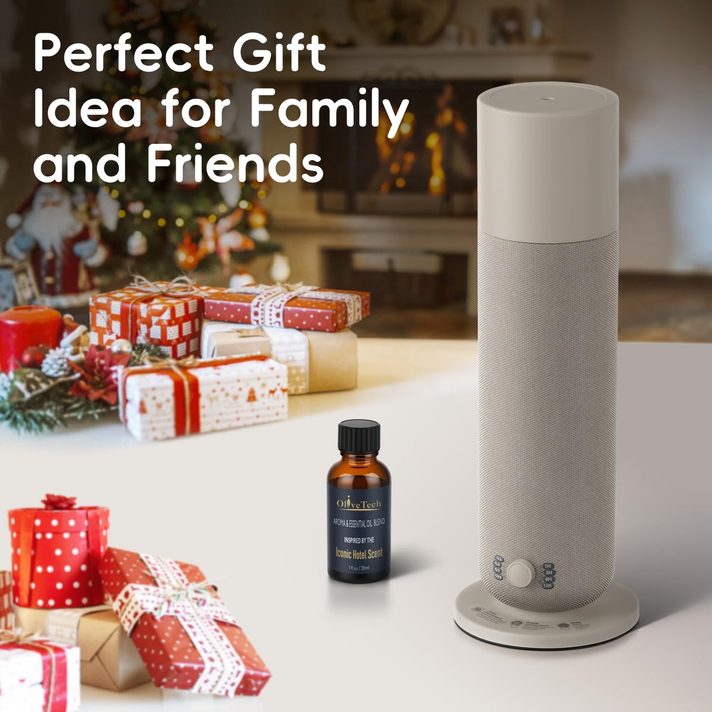 Waterless Diffuser with Fabric-Wrapped Design, OliveTech Cold Air Scent Diffusers for Home & Office, Hotel Collection Diffuser, Adjustable Intensity, Ambient Light, 1 x 30ml Essential Oil Included
