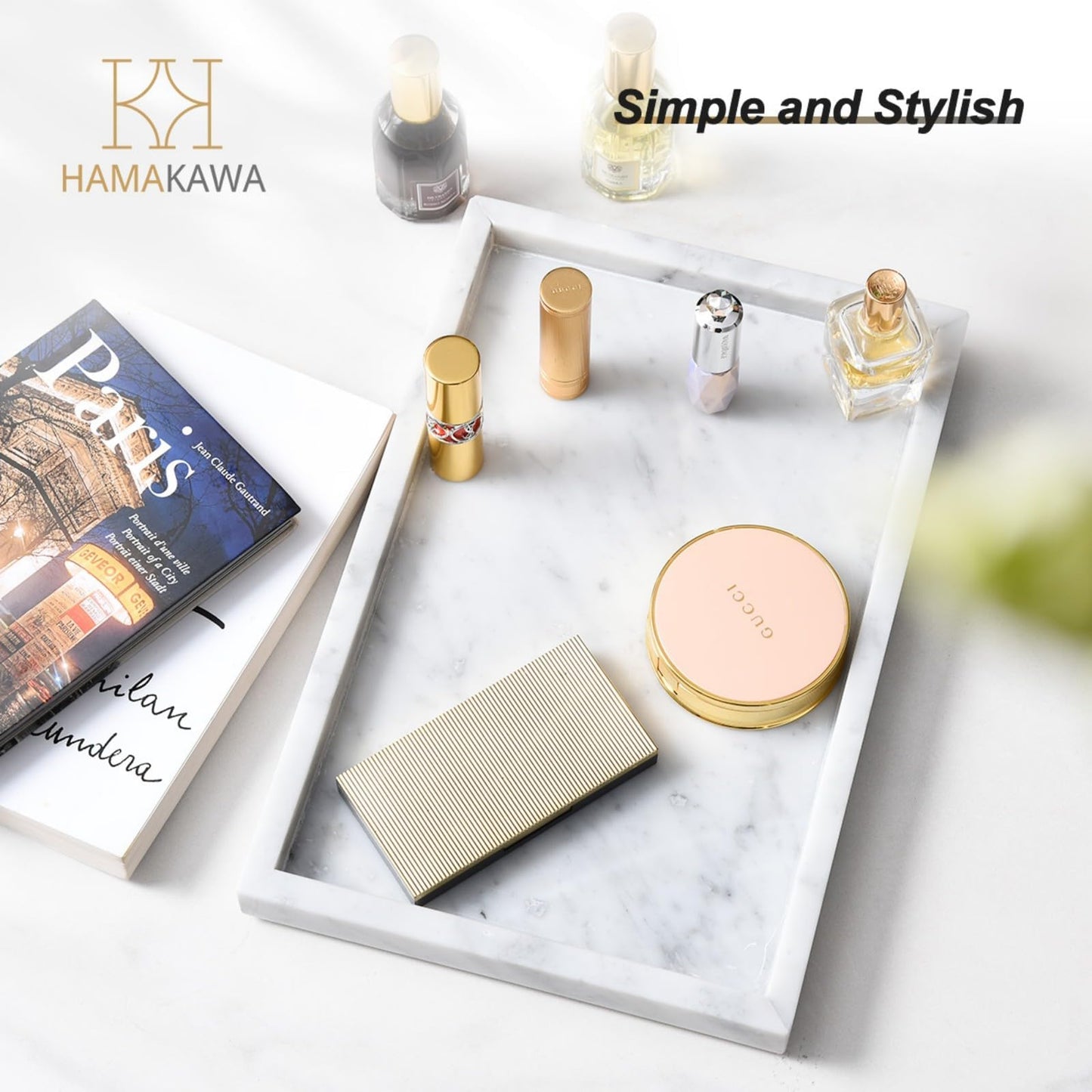 HAMAKAWA White Marble Vanity Tray, Real Natural Bathroom Tray 12 inch, Carrara White Stone Sink Trays, Large Perfume Trays, Countertop Organizer for Kitchen Counter, Dresser, Toilet Tank Top