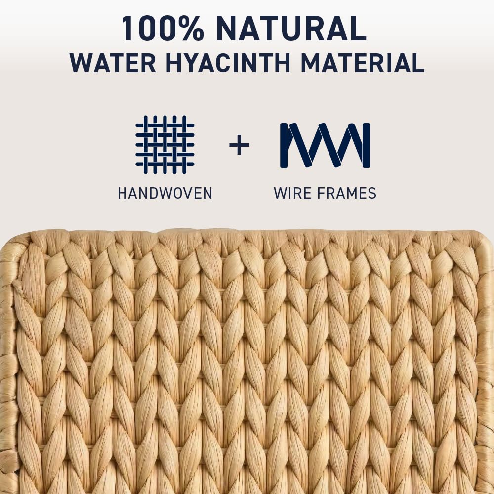 Ornavo Home Water Hyacinth Handwoven Tissue Box Cover – Square Decorative Tissue Holder with Rope Bottom Strap – Fits Standard Square Tissue Boxes – Boho Natural Woven Home Decor