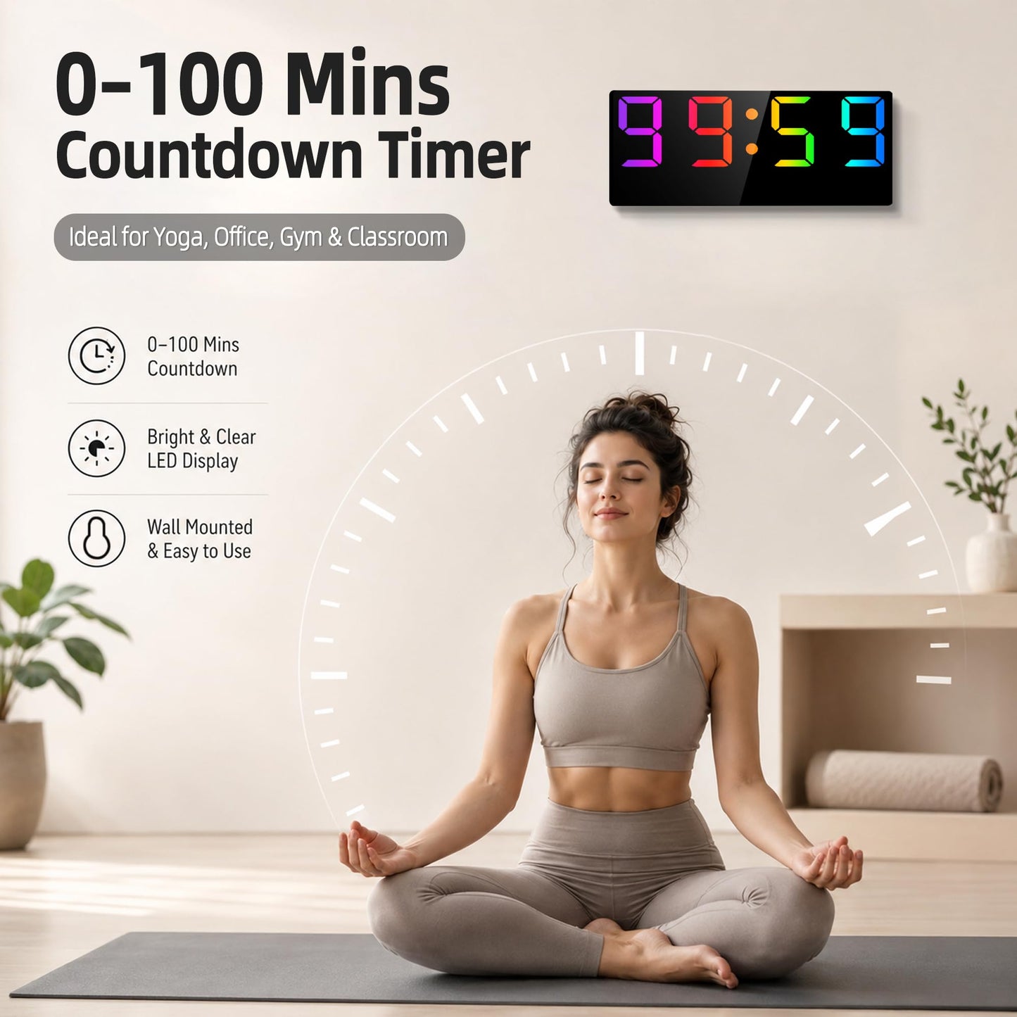 Mee 2ou 16" Large Digital Wall Clock with RGB LED Jumbo Number, Remote Control, Auto DST, Temperature,Calendar, Modern Wall Mount Digital Clock for Living Room, Classroom, Office Wall, Senior Bedroom