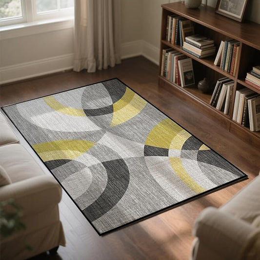Area Rug Washable 2.6'x4' Ft Non Slip Rubber Backing Foldable Geometry Durable Rug for Living Room, Bedroom, Home Office