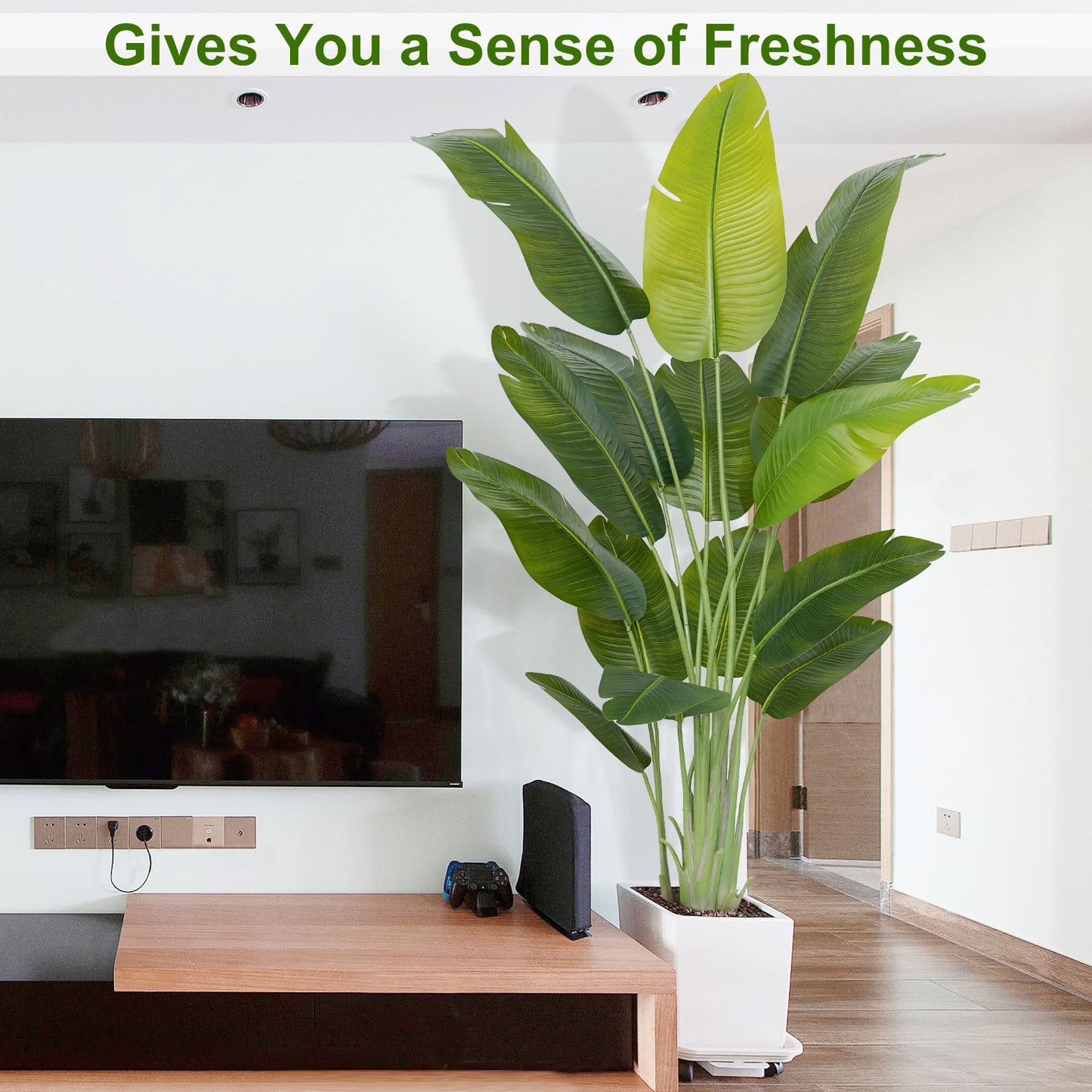 Keeplush Lifelike Bird of Paradise Artificial Plant,6.6ft Faux Banana Leaf Tree with 15 Trunks - Perfect Indoor Silk Floor Plant for Home Decor in Living Room, Office, and Bedroom